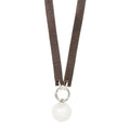 White Pearl + Brown Leather Necklace