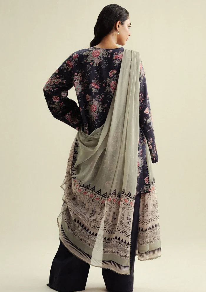 Zara Shahjahan - Coco-4A-Aster 3 Piece Printed Cotton Satin