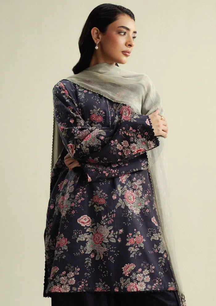 Zara Shahjahan - Coco-4A-Aster 3 Piece Printed Cotton Satin
