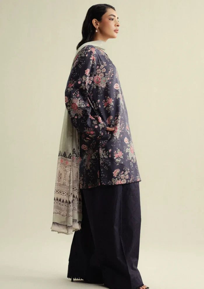 Zara Shahjahan - Coco-4A-Aster 3 Piece Printed Cotton Satin