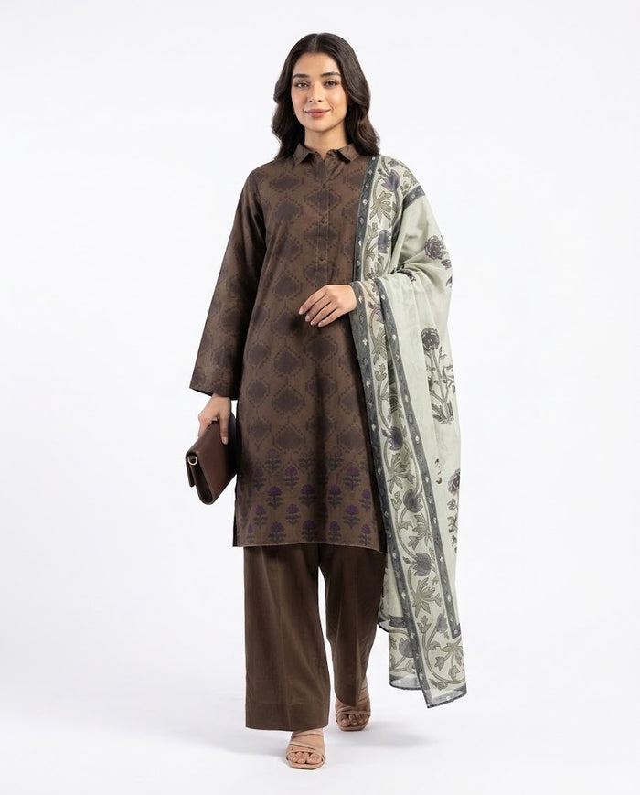 Zara Shahjahan - Coco-6A-Rove 3 Piece Printed Cotton Satin