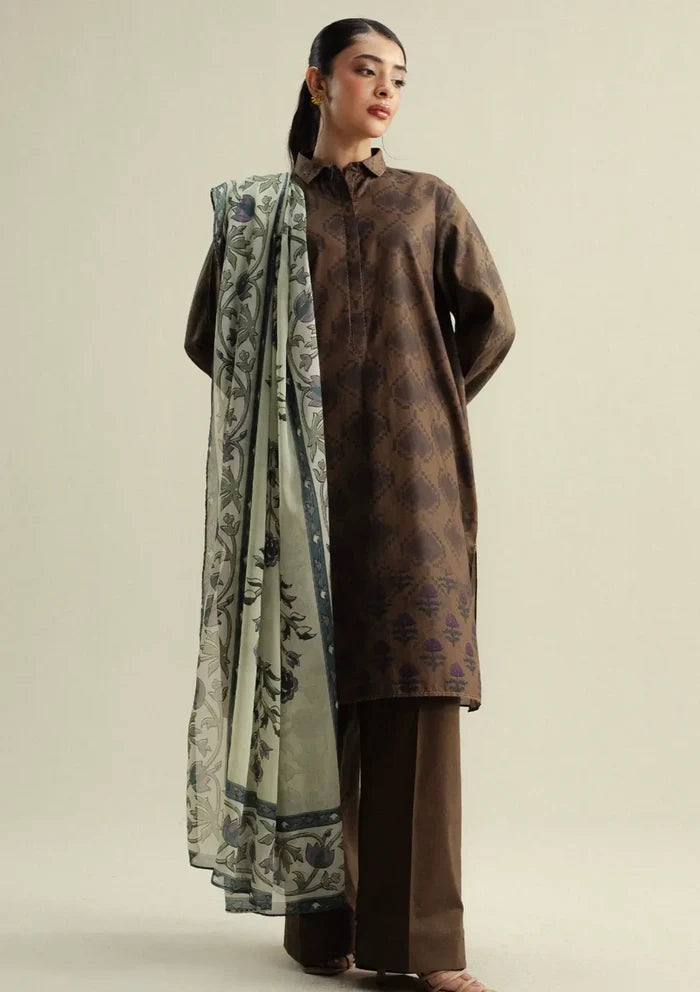 Zara Shahjahan - Coco-6A-Rove 3 Piece Printed Cotton Satin
