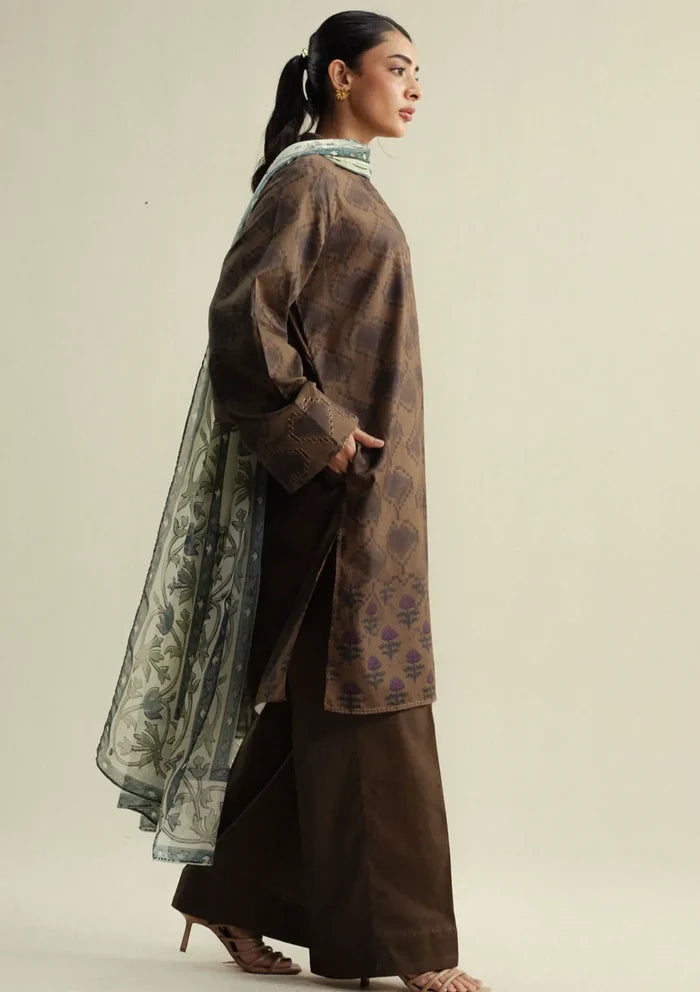 Zara Shahjahan - Coco-6A-Rove 3 Piece Printed Cotton Satin