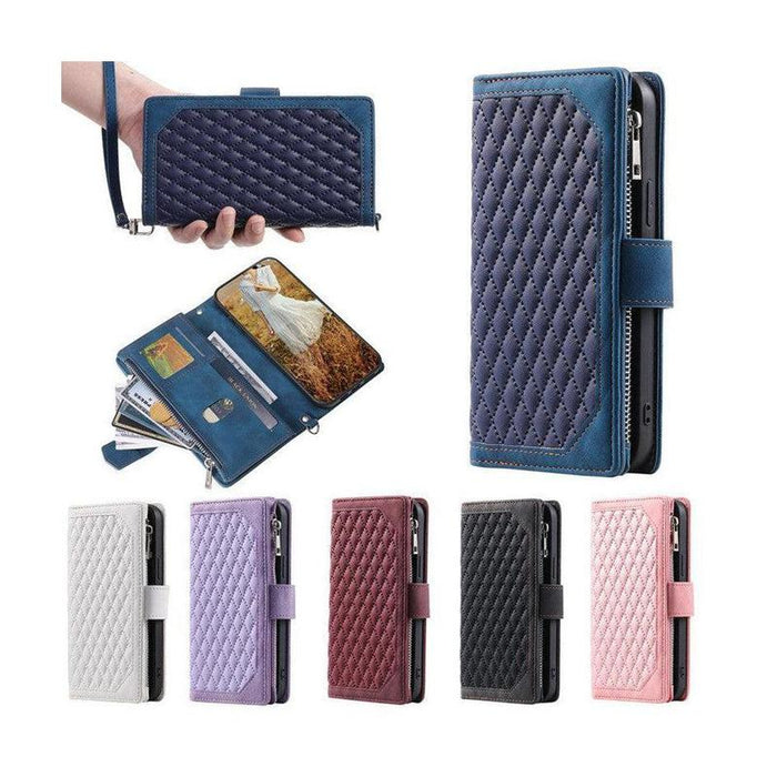 Zipper Wallet Mobile Phone Case for Apple iPhone 13 Mini with Wrist Strap - Black