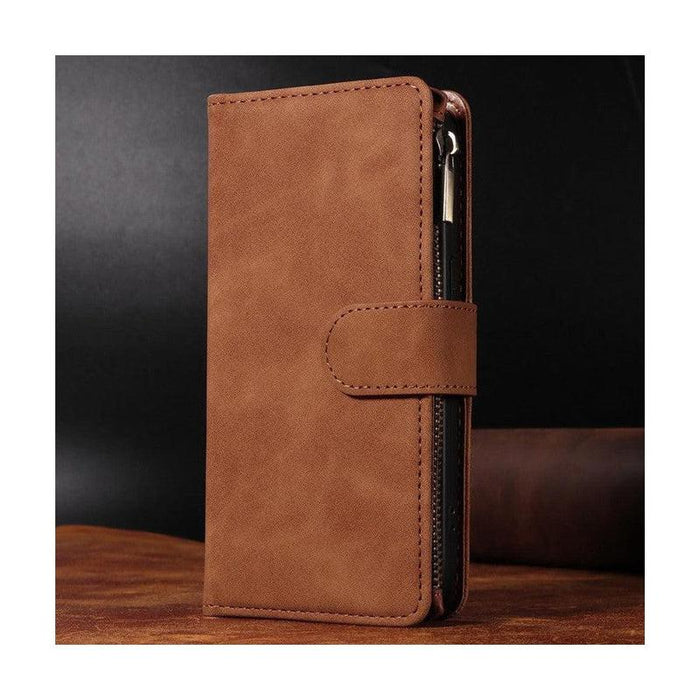 Zipper Wallet Mobile Phone Case for Google Pixel 6 with Strap - Brown