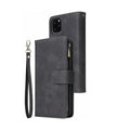 Zipper Wallet Mobile Phone Case for iPhone 13 Pro Max with Wrist Strap Black