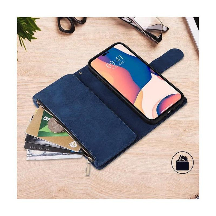 Zipper Wallet Mobile Phone Case for iPhone 14 /iPhone 13 with Wrist Strap Brown
